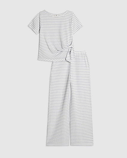 Girls Blue Stripe Trousers Set