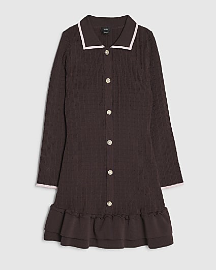 Girls Brown Long Sleeve Martini Dress