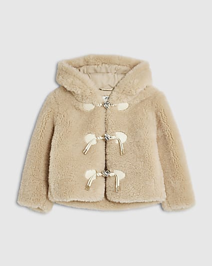 Mini Girls Brown Borg Fur Coat