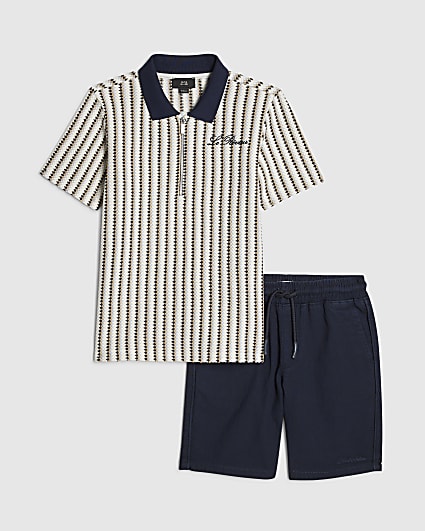 Boys White Crochet Polo Shirt & Short Set
