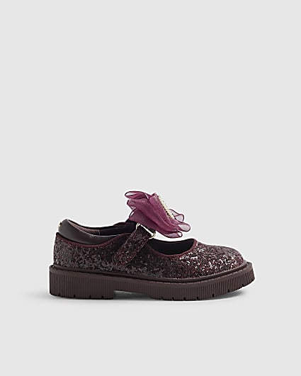 Mini Girls Burgundy Sequin Mary Jane Shoes