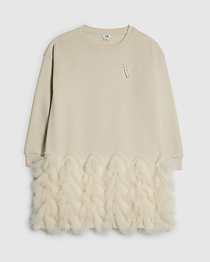 Girls Cream Tulle Bow Jumper Dress