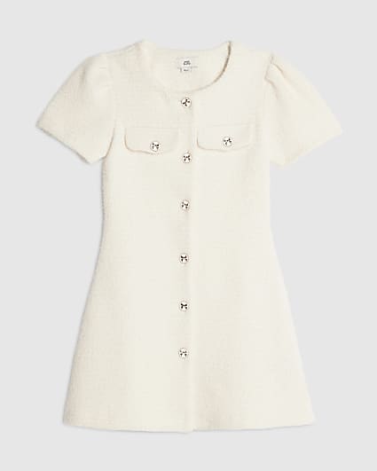 Girls Cream Knitted Fit and Flare Dress