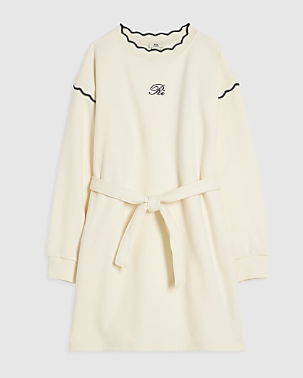 Girls Cream Scalloped Edge Jumper Dress