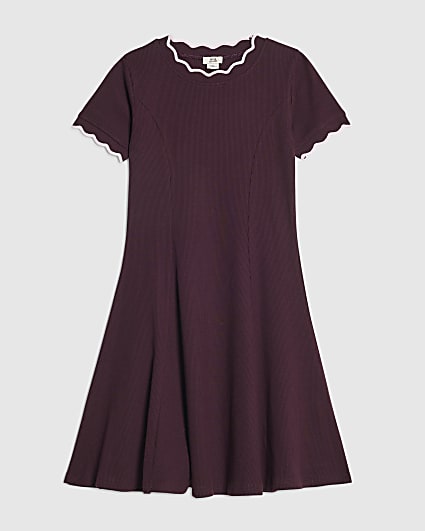 Girls Purple Scallop Edge Fit And Flare Dress