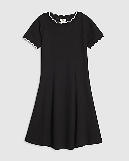Girls Black Scallop Edge Fit And Flare Dress