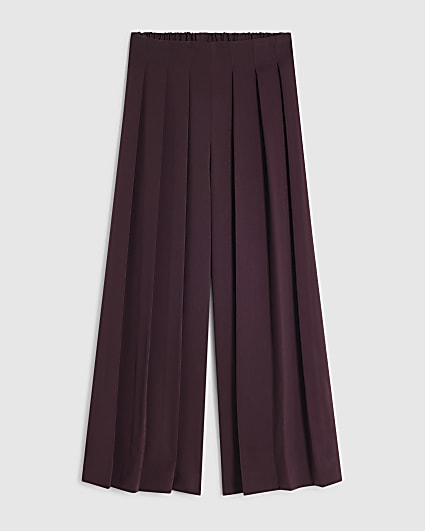 Girls Burgundy Pleated Tailored Trousers