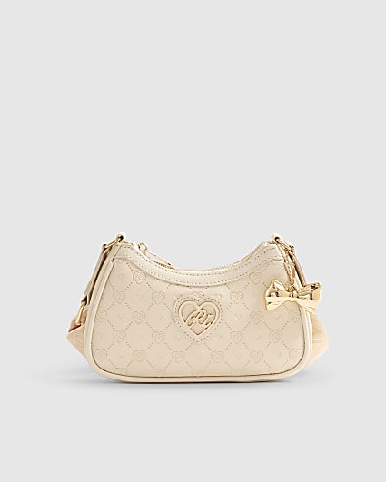 Girls Cream Monogram Scoop Bag