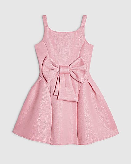 Girls Pink Glitter Bow Skater Dress