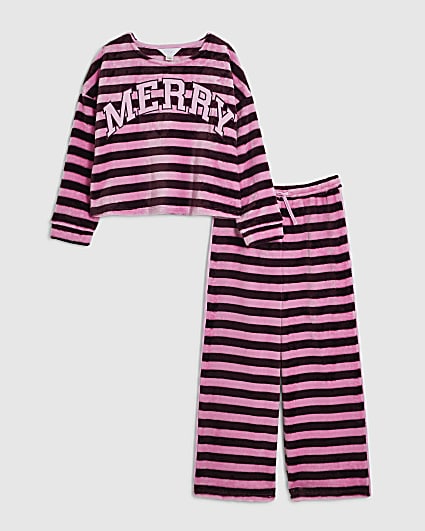 Girls Pink Merry Stripe Loungewear Set