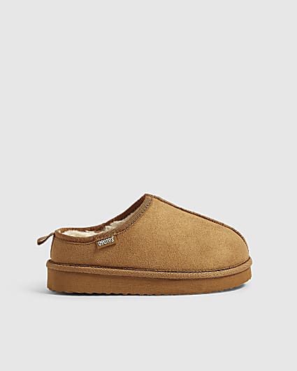 Boys Brown Faux Fur Lined Slippers