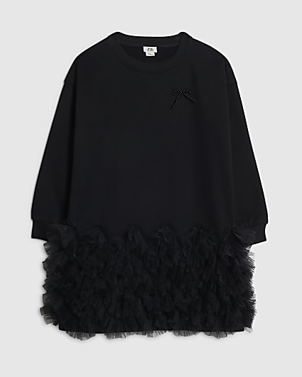 Girls Black Tulle Bow Jumper Dress