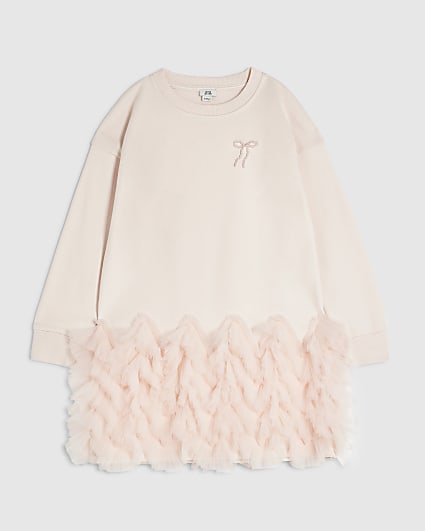 Girls Pink Tulle Bow Jumper Dress