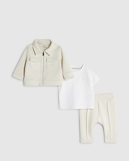 Baby Boys Beige Premium Jacket 3 Piece Set