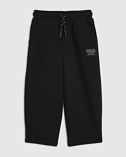 Mini Boys Black Barrel Leg Joggers