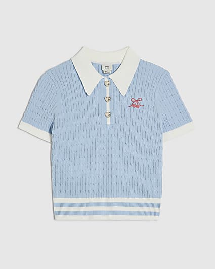 Girls Blue Tipped Polo Shirt