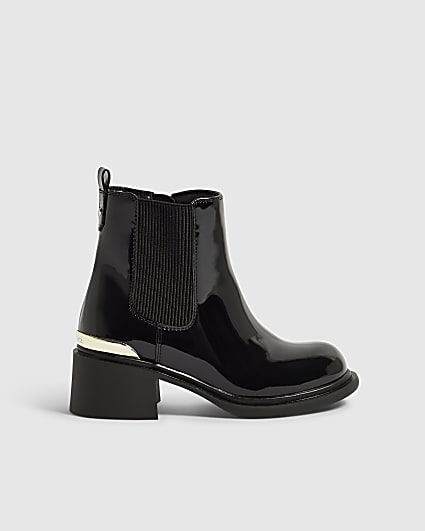 Girls Black Heel Patent Boots