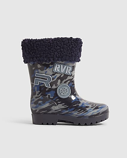 Mini Boys Navy Camouflage Badge Wellies