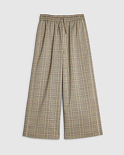 Girls Brown Check Piping Trousers