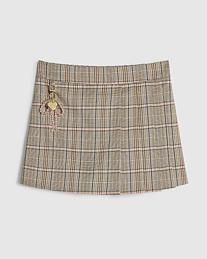 Girls Brown Check Skort
