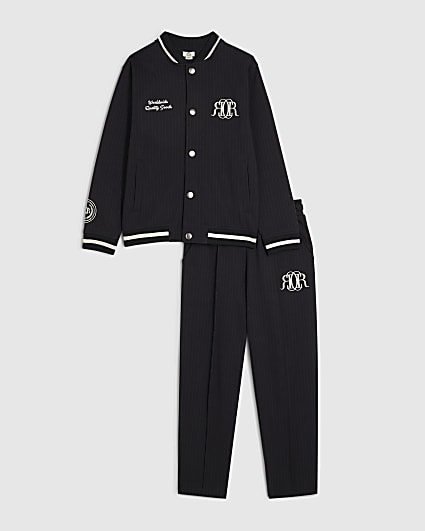 Boys Navy RI Pinstripe Bomber And Trouser Set