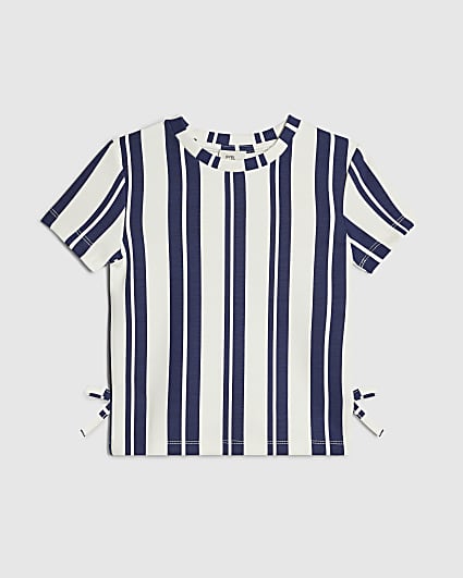 Girls White Premium Stripe Bow T-Shirt