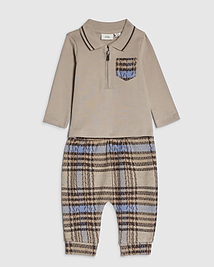 Baby Boys Brown Check Polo Shirt Set