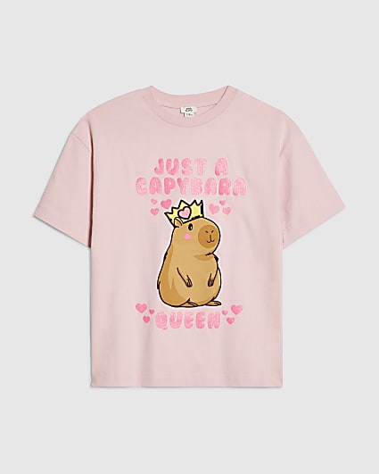 Girls Pink Capybara Queen T-Shirt