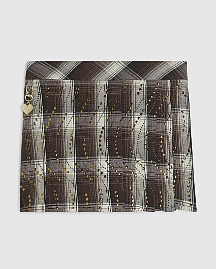 Girls Brown Check Stud Skort