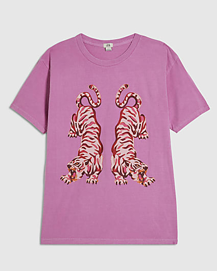 Girls Pink Dyed Tiger T-Shirt