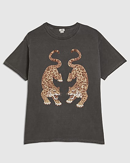 Girls Grey Dyed Tiger T-Shirt