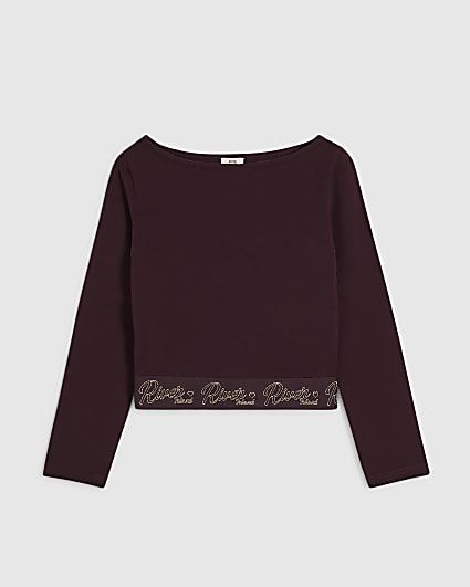 Girls Purple Boatneck RI Waistband Top