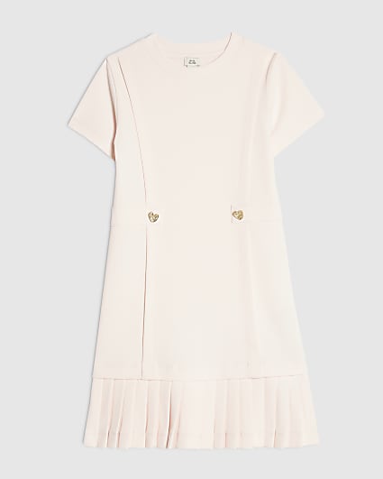 Girls Pink Pleated Hem Dress