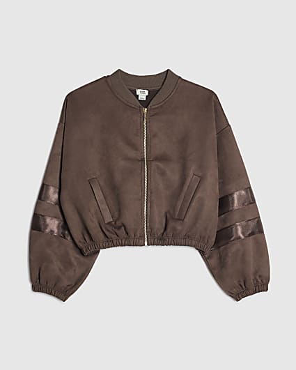 Girls Brown Suede 97 Hotfix Bomber Jacket