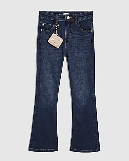 Girls Blue Flared Jeans With Keychain Bag