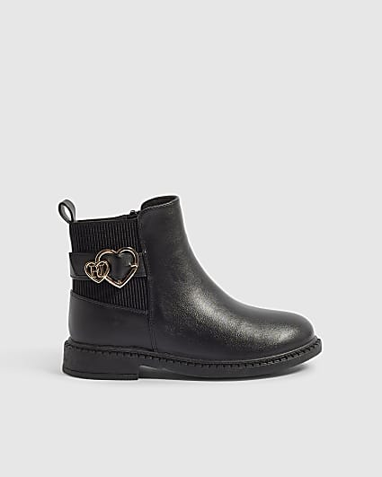 Girls Black Faux Leather Chelsea Boots