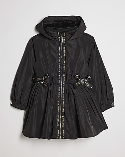 Girls Black RI Peplum Hem Rainmac