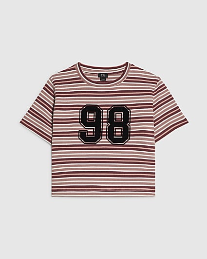 Girls Pink Stripe Number 98 Crop Top