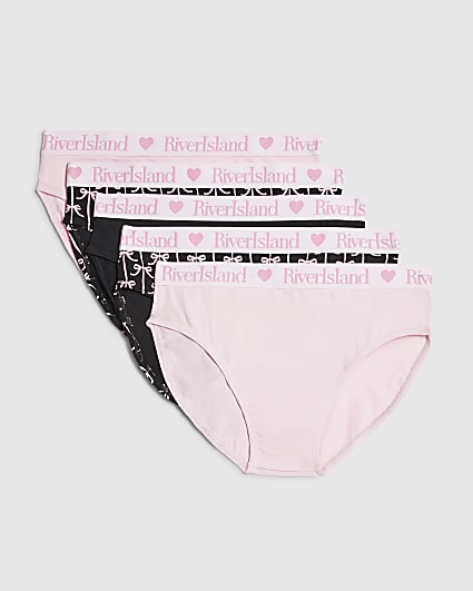 Girls Pink Bow Print Pack Of 5 Briefs