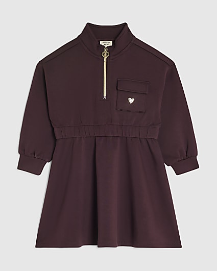 Mini Girls Purple Premium Half Zip Dress