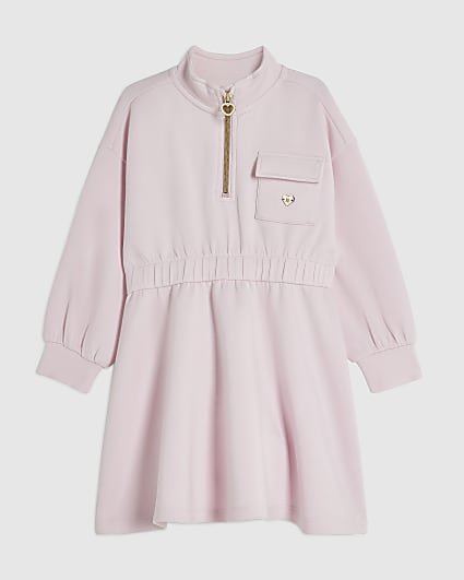Mini Girls Pink Waisted Half Zip Mini Dress