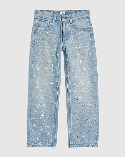 Girls Blue Embellished Straight Leg Jeans