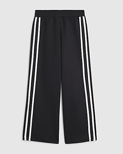 Girls Black Side Stripe Wide Leg Joggers