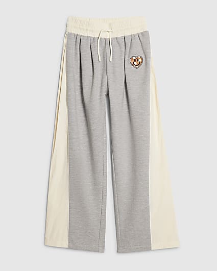 Girls Grey Nylon Mixed Face Joggers