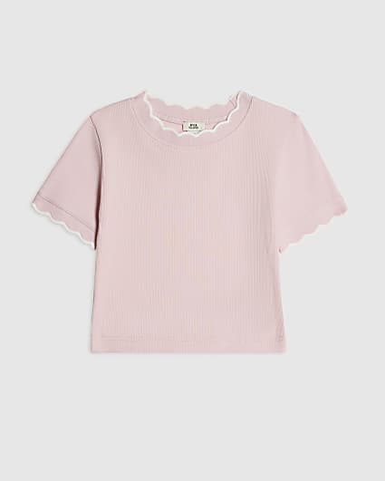 Girls Pink Scallop Edge T-Shirt