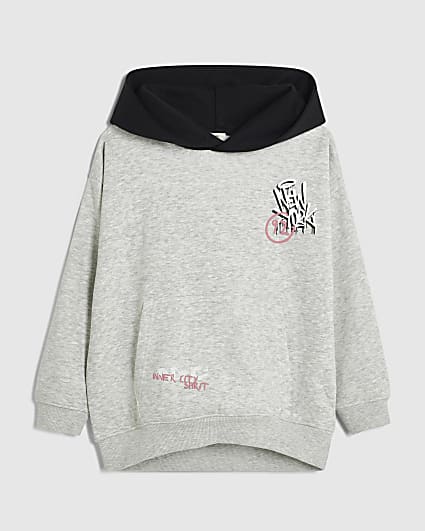 Boys Grey Graffiti Colour Block Hoodie