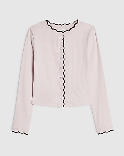 Girls Pink Scallop Button Up Top