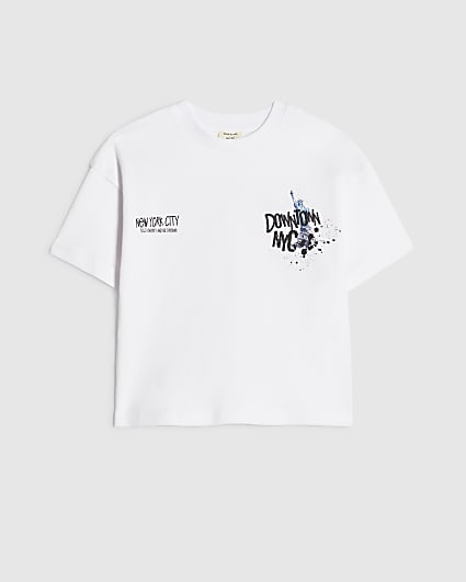 Mini Boys White Downtown NYC Graphic T-Shirt