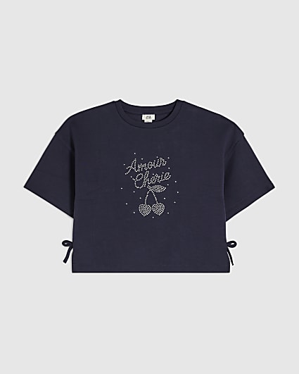 Girls Navy Premium Cherry T-Shirt