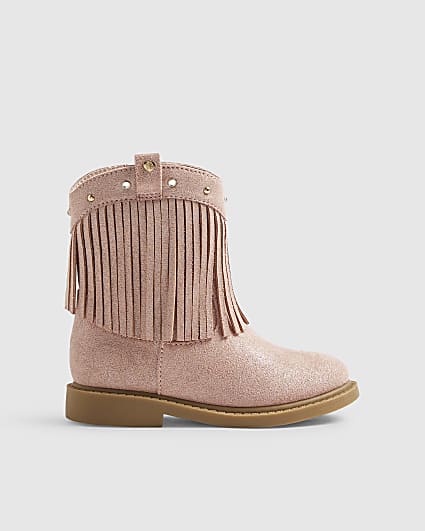 Mini Girls Pink Western Tassel Boots